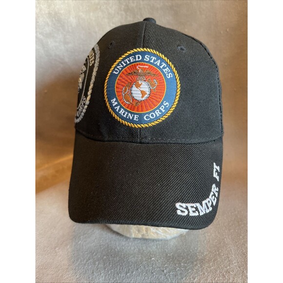 New United States Marine Corps Semper Fi Hat Cap Black Embroidered Adjustable - Picture 2 of 13